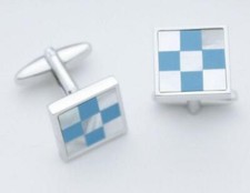 C0139 CUFF LINKS CUFFLINKS AZURE BLUE LAPIS CREAM MOTHER OF PEARL MINI SQUARES