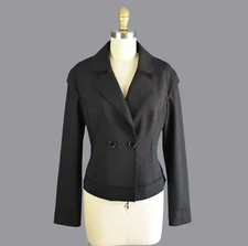 W BY WORTH Vintage Wool Black Button Front Jacket Size 2