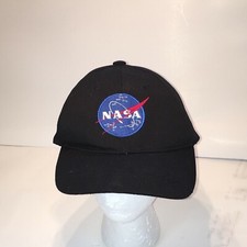 NASA Baseball Hat Adjustable Adult Cap Space Force Program Black Hook Loop EUC