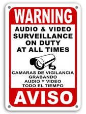 Surveillance signs Warning Security cctv sign Audio Video Camera Spanish English