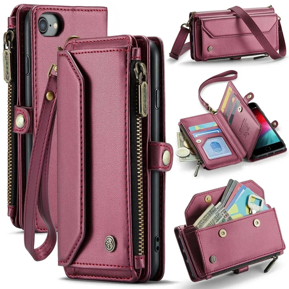For Apple iPhone 7 / 8 / SE2 Leather Mobile Phone Case Card Crossbody Cover - Image 2 of 4