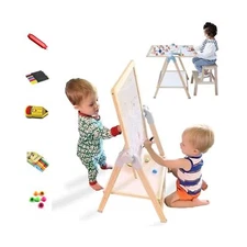 QZMTOY Kids Art Easel, Deluxe Standing Easel Set, Adjustable Art Table, Dry E...