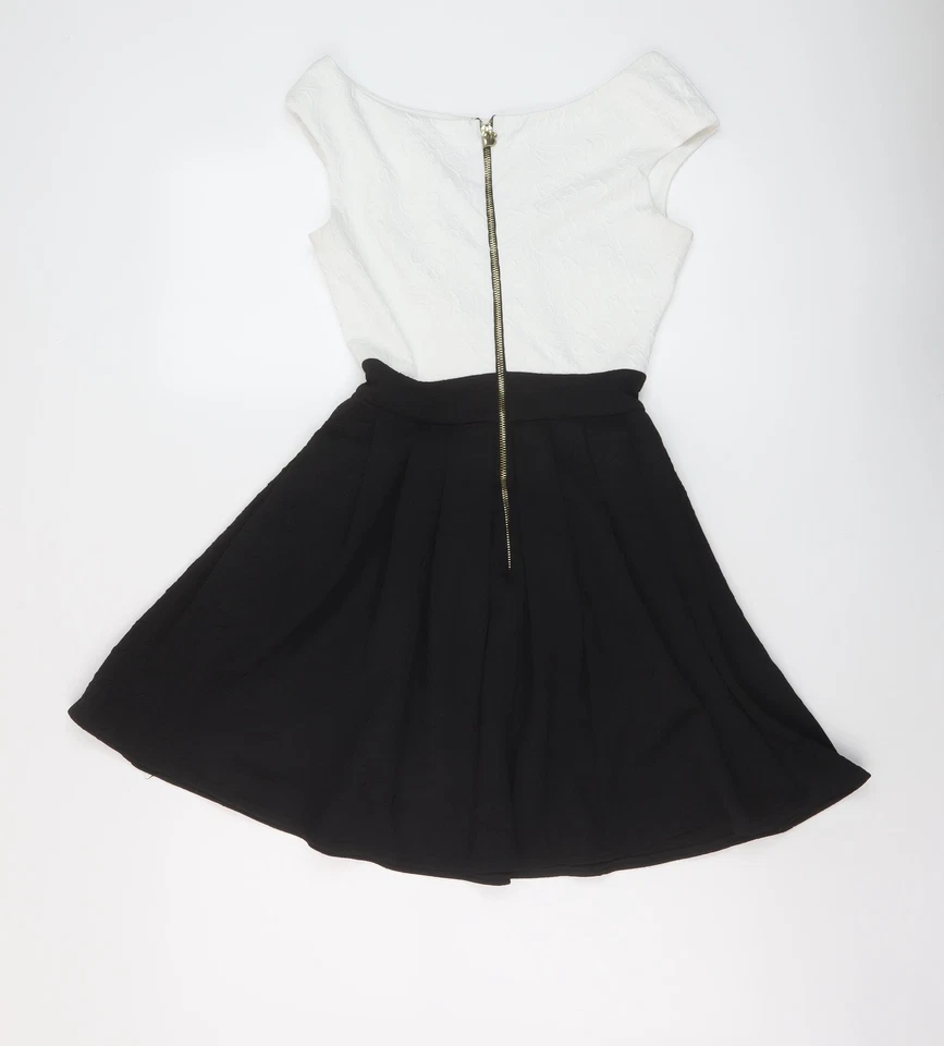 Goddess Womens Black Polyester Skater Dress Size 8 Boat Neck Zip - Image 2 of 4