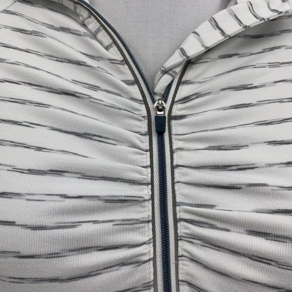 athleta elite half zip long sleeve striped gray shirt