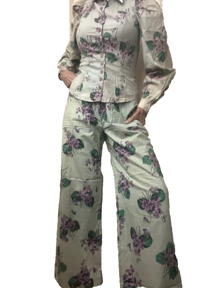 Conjunto Betsey Johnson Alley Cat 9/10 Pantalones Pierna Ancha - Camisa Delantera 11/12 Botones