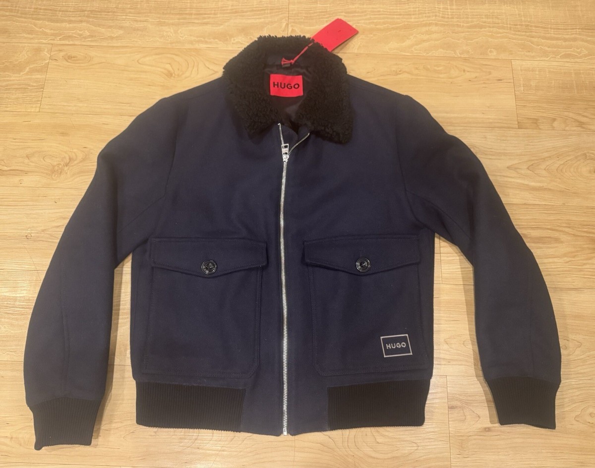 Hugo Boss Men's Wool Sherling Quilted Collar Bomber Full-Zip