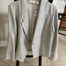 Chico s Tan Textured Snap Closure Jacket Women s Size 1 US-8 Polyester NWT