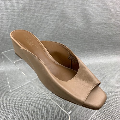 Aerosoles Magnet Sandals Tan Leather Open Round Toe Slide Wedge Size 8W - Picture 3 of 12