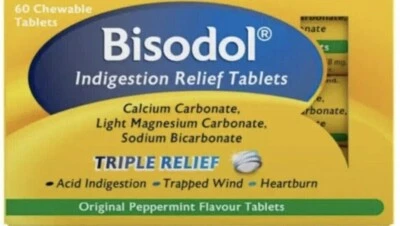 Bisodol Indigestion Relief 60 tablets Triple Action For Acid Heartburn Wind