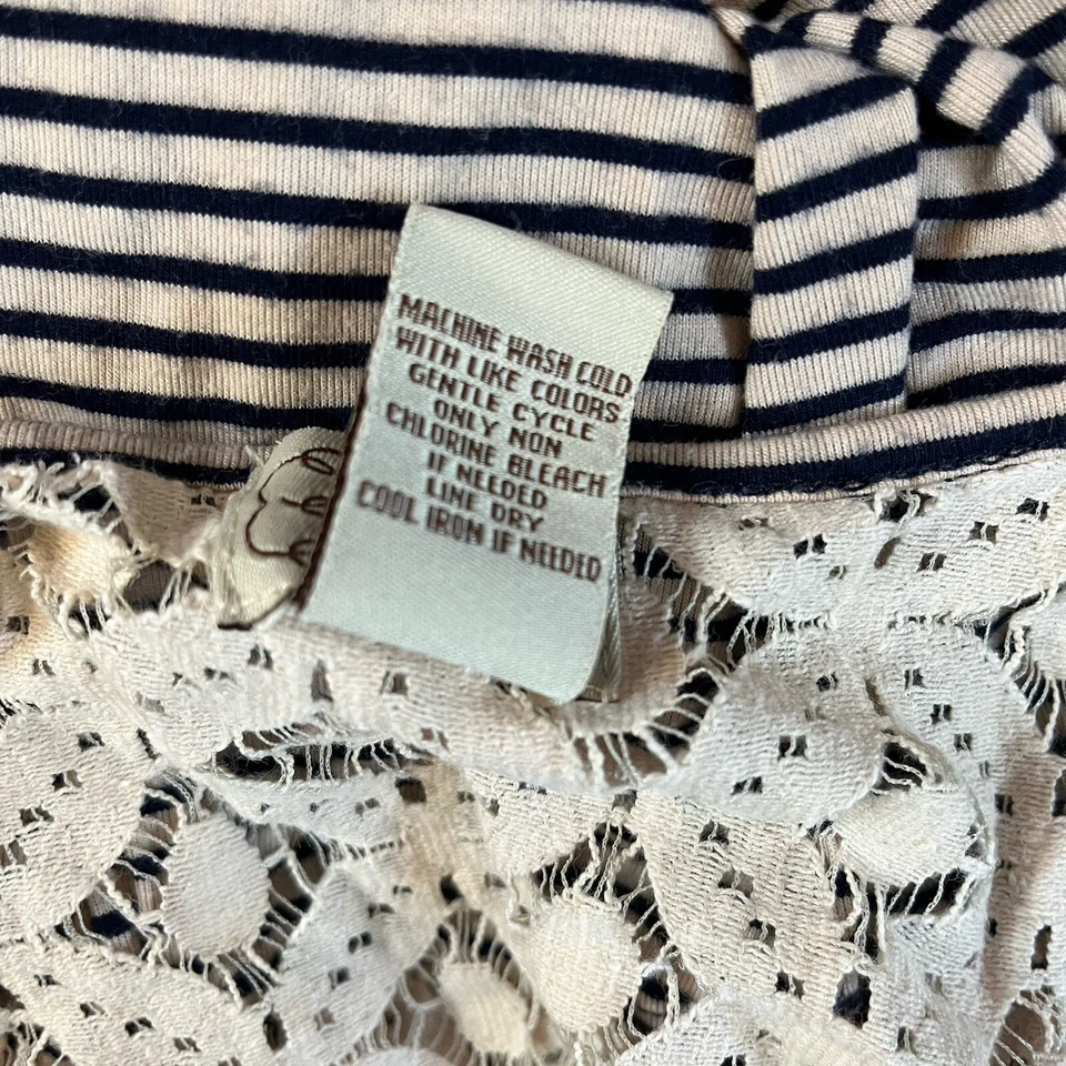Eyelash Couture Tunic Or Dress Navy Off White Striped Lace Sleeveless Size Small - Image 4 of 4
