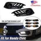 For 2016-2018 Honda Civic 10th Gen LED DRL Fog Lights Driving Lamps Bezels