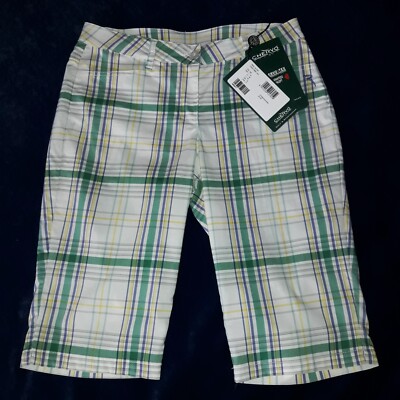 Chervo, Damen- Golfshorts Weiss/Grün kariert, Gr. 38, Neu