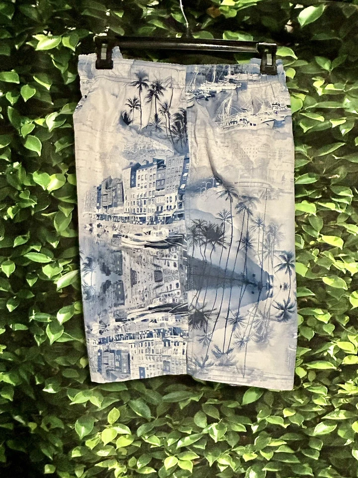 Bañador Cherokee azul blanco patrón escénico malla forrado cintura elástica para hombre XL Foto 4 de 4