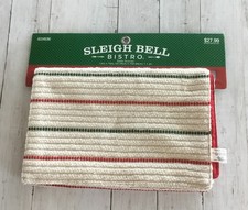 Sleigh Bell Bistro Christmas Table Runner Cream Red Green Stripe Farmhouse 14x72