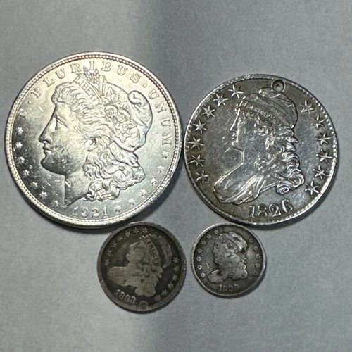 US SILVER COIN LOT w/ 1921 Morgan $1, Capped Bust 1826 Holed 50C MORE COBM-9710