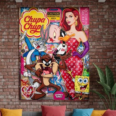 XXL LEINWAND BILD ER BIS 160x120x5 COMIC CARTOON COLLAGE POP-ART GRAFFITI URBAN