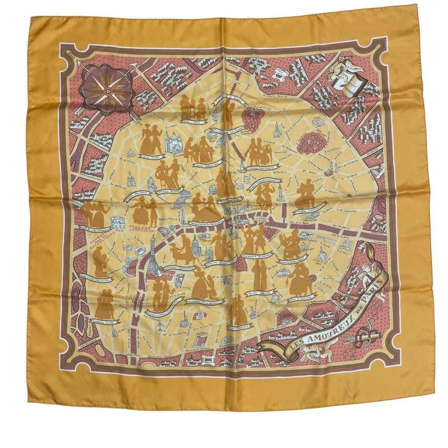 ●Hermes Carre90 Paris Lover Scarf Orange