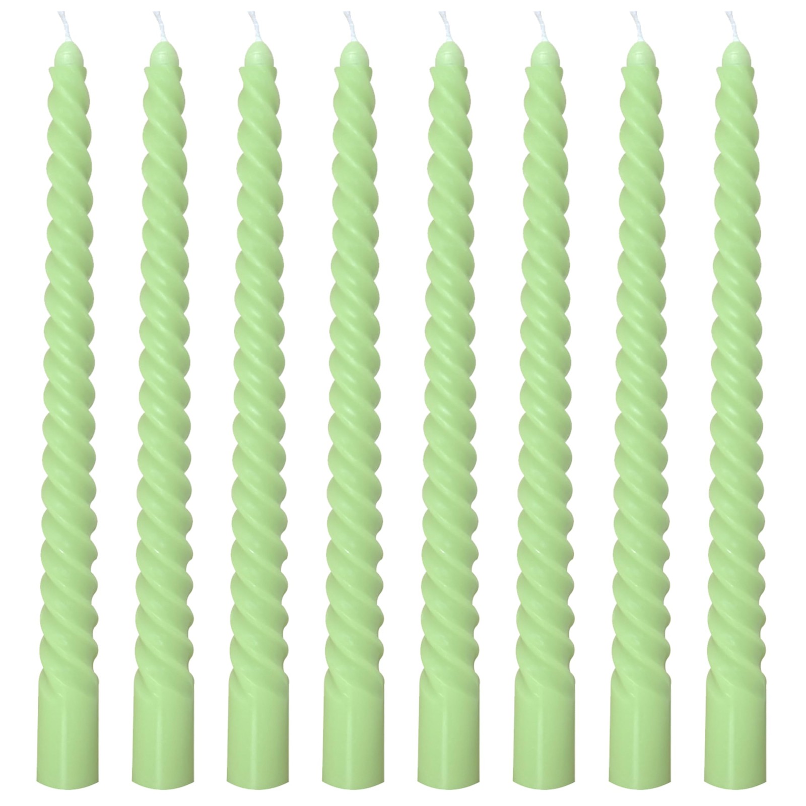 8 Pack 10 Inch Sage-Green Spiral Taper Candle Set, 7/8 Inch 