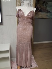 Crystal Doll Pink Sequin Maxi Gown V-Neck Off Shoulder Sleeveless 7