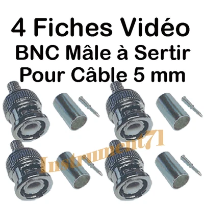 4 Fiches BNC Mâle à Sertir pour Cable Vidéo Diamétre 5 mm RG/58U - Photo 1/2