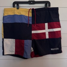 Vintage Men s Nautica Colorblock Swim Trunks 90s Sz L /XL Mesh Lined