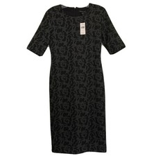 Banana Republic Black Embossed Floral Short Sleeve Knit Stretch Dress SZ 4 NWT
