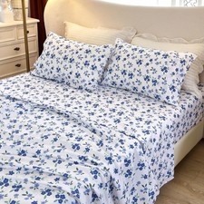 MICORAL Floral Queen Sheet Set, 4-Piece Printed Bed Sheets, 16" Deep Pocket, ...