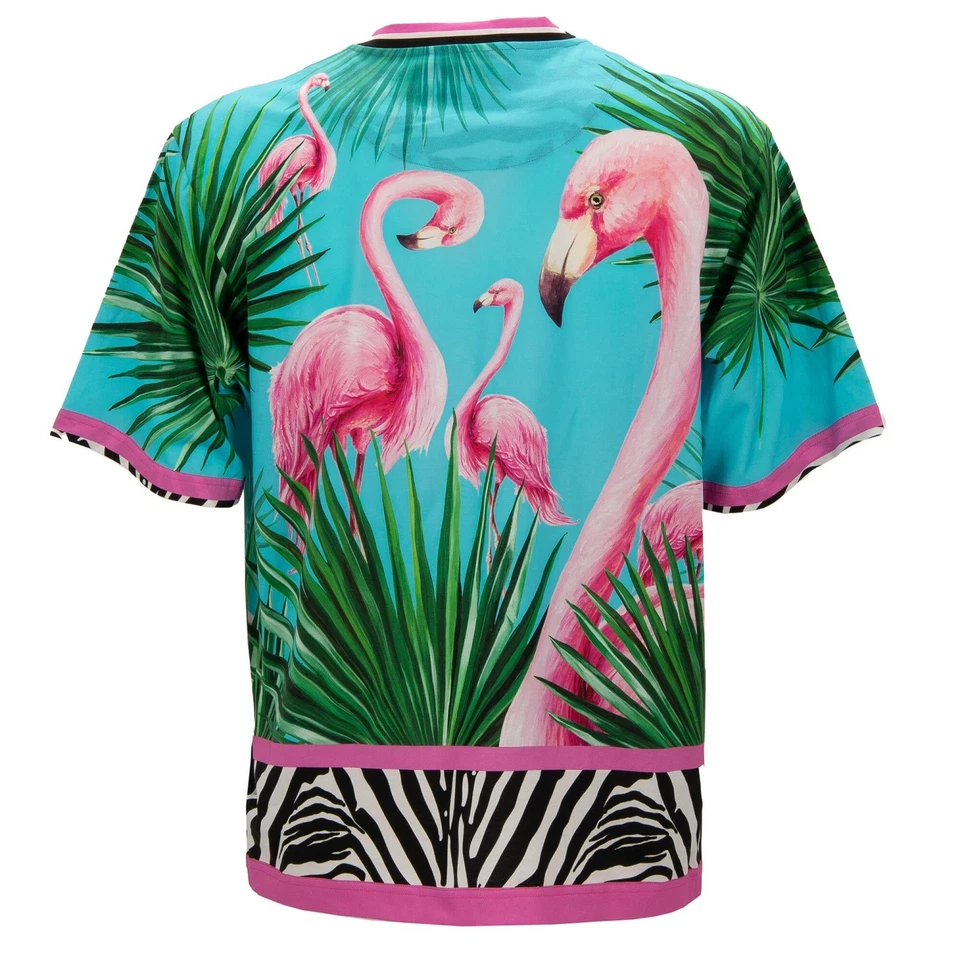 DOLCE & GABBANA x DJ KHALED Oversize T-Shirt with Flamingo Print Pink Blue 11358 - Image 2 of 4