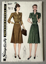 vtg 30s 40s Simplicity dress pattern 3637 size 14 bust 32