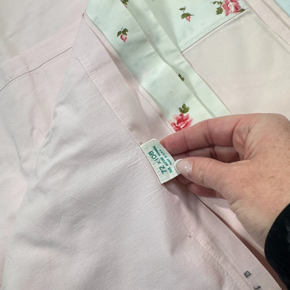 vintage springmaid twin flat sheet pink floral edge cotton mcm retro - Image 4 of 4