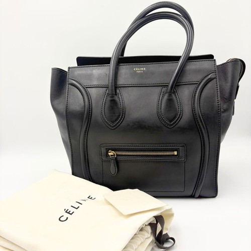 Celine Luggage Mini Shopper Handbag Black Leather Gold Hardware US 9.5