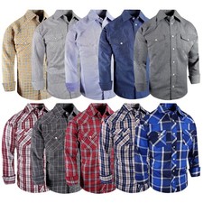 Plaid Western Shirt Mens Pearl Snap Pocket Rodeo Country Premium Woven Fabric