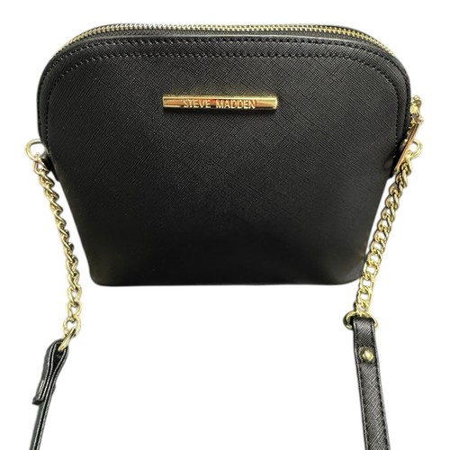 Steve Madden Black Satchel Crossbody Bag Gold Chain Logo Dome Purse NWOT - Picture 3 of 20