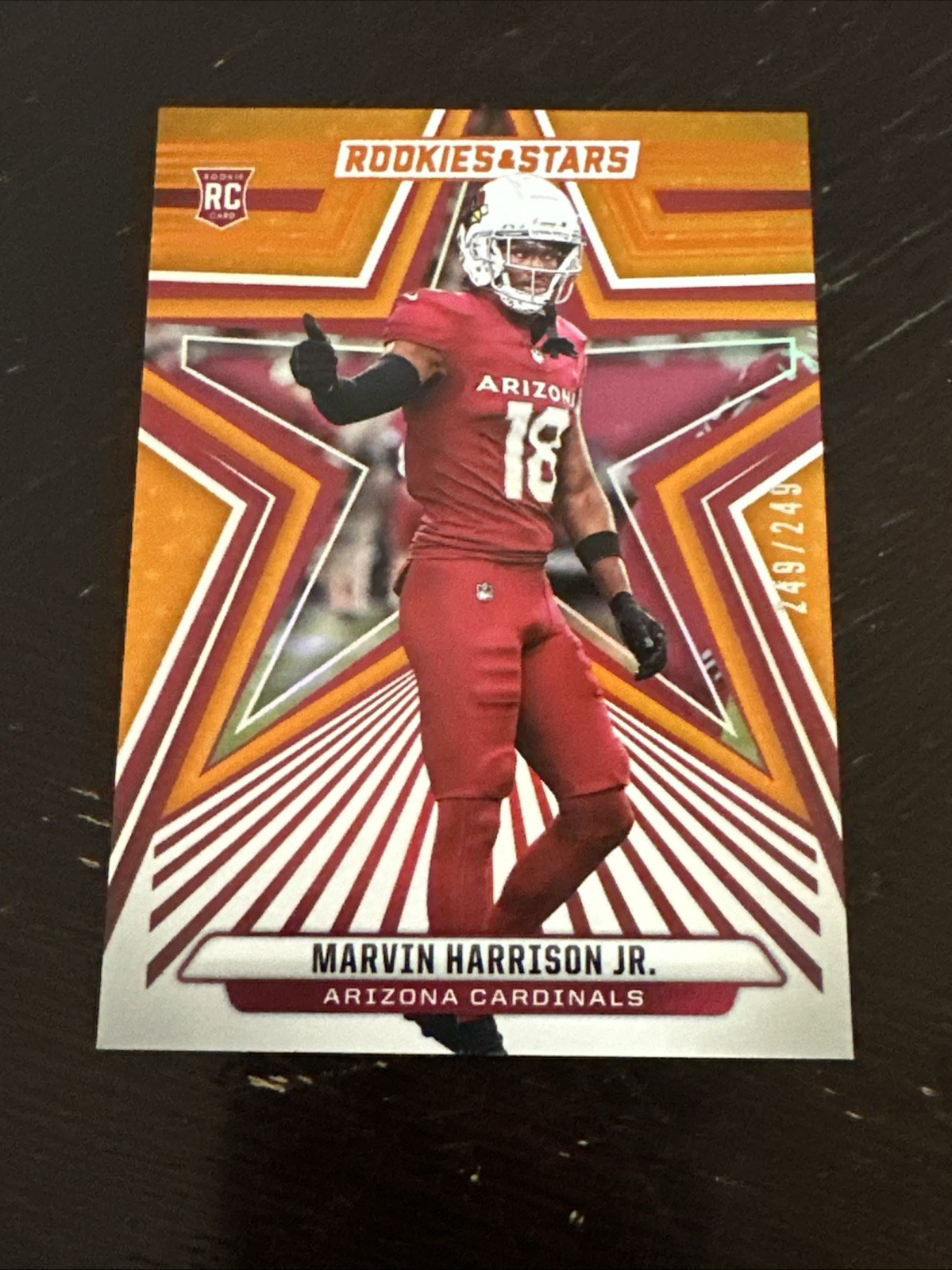 Marvin Harrison Jr 2024 Rookies & Stars Orange Football Rookie #’d 249/249! 1/1