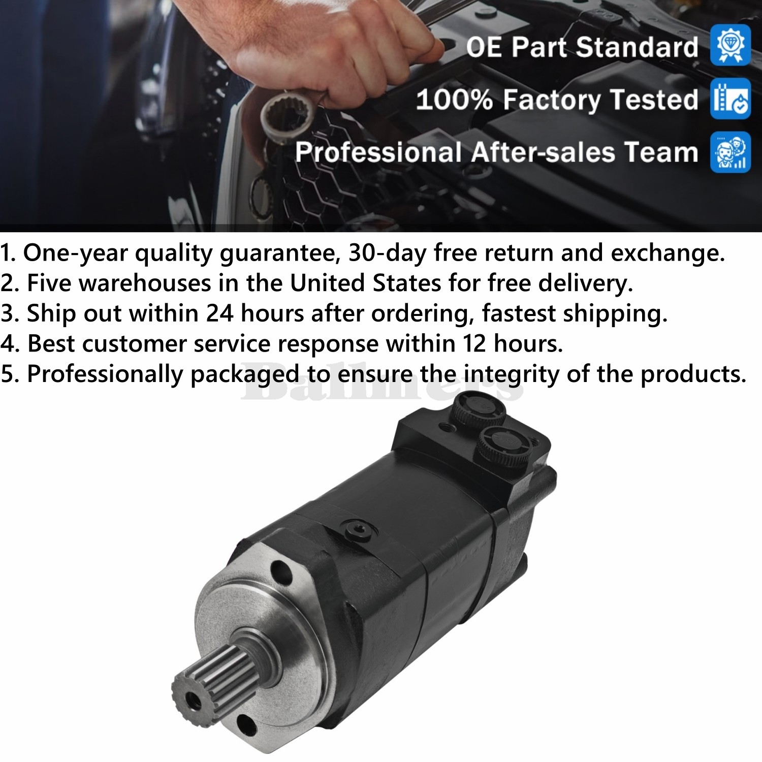 Hydraulic Motor 305943 for Broce 350-SERIES CR350 Broom Sweeper 14-Tooth Splined