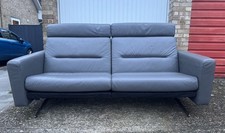 Ekornes Stressless ‘Stella’ 2.5 Seater Grey Leather Sofa with Two Headrests VGC