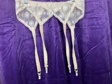 Sz L XL Gossard Pink Lace Rosette Garter Belt Floral Sissy