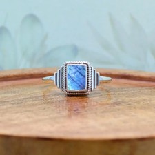 Baguette Labradorite Ring 925 Sterling Silver Artisan Stacking Gift for Her