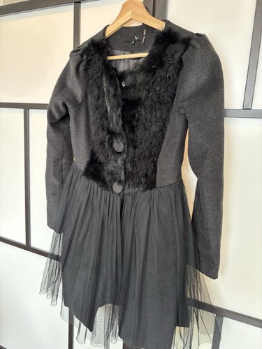 RYU Anthropologie Coat Rabbit Fur Womens Small Goth Whimsy Dark Academia Grunge - Picture 10 of 17