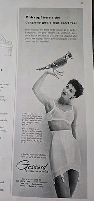 1956 Women's Gossard Longfello Girdle Legs Can't Feel Flair Bra vintage Bird ad 