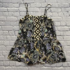 Free People Get A Clue Mini Dress Size S Black Floral Flowy Beach Witchy Boho