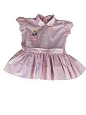Vintage Alyssa pink and white toddler dress with pink pocket and flower detail