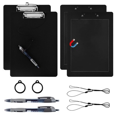 2 Pack Magnetic Clipboards with Pen Attached Black Clip Board with Low Profil...