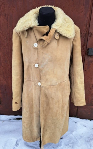 Soviet russian army winter overcoat bekesha sheepskin fur size 54