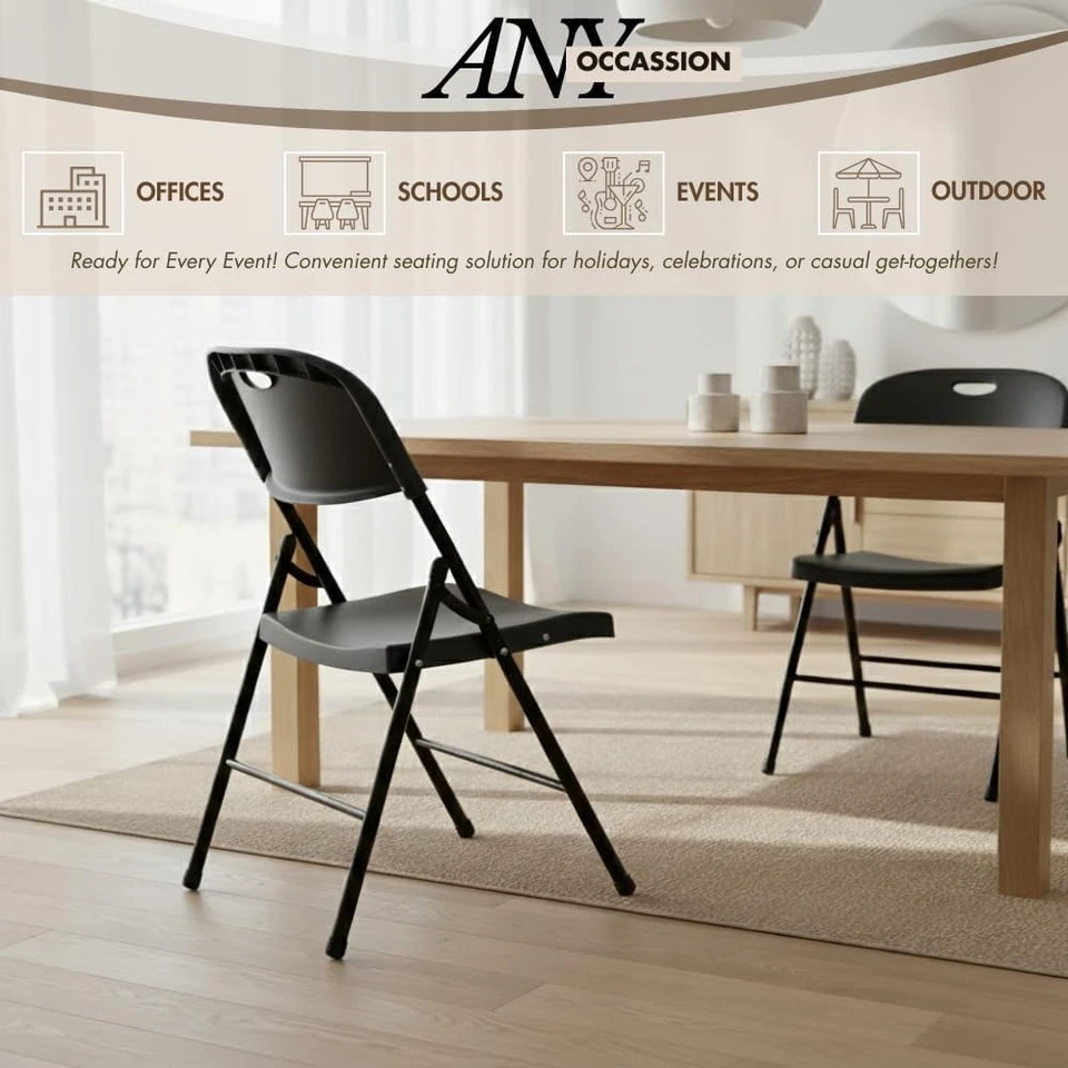  Paquete de 4 sillas plegables de plástico de alta resistencia, sillas plegables de 450 libras de capacidad Foto 2 de 4