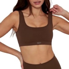 Set Active Women Sculptflex Chocolate Brown Ribbed Square Neck Box Cut Bra L