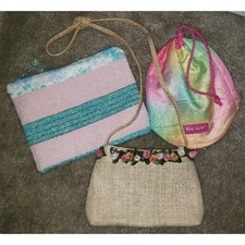 Tree Hut Colorful Pouch, Strawbag Floral Purse & Soft Pouch Zip-Up Set Of 3