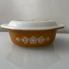 Vintage Pyrex Butterfly Gold 043 Oval Casserole Covered Baking Dish 1.5Qt W/Lid
