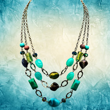Multi-Strand Turquoise  Green Beaded Statement Necklace