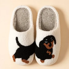 Women’s Winter Slippers Dachshund Dog Design Indoor Warm Plush Cozy Cotton Shoes